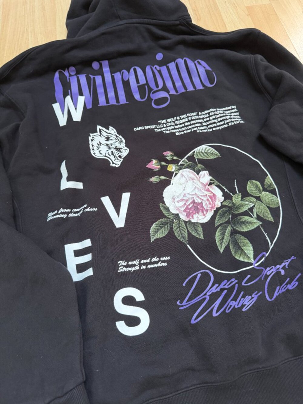 Darcsport Civil Regime Wolf Bloom Hoodie Black Graphic French Terry XL NWT - Picture 6 of 6